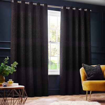 Paoletti Galaxy Chenille Room Darkening Eyelet Curtain PairBlack(W) 229 X (D) 229Cm from B&Q
