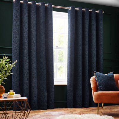 Paoletti Galaxy Chenille Room Darkening Eyelet Curtain PairNavy(W) 168 X (D) 183Cm from B&Q