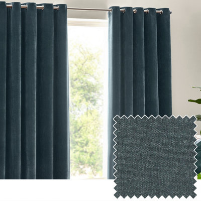 Yard Heavy Chenille Velvet Room Darkening Eyelet Curtain Pair Marine (W)168Cm X (D)137Cm from B&Q