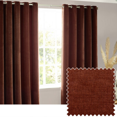 Yard Heavy Chenille Velvet Room Darkening Eyelet Curtain Pair Nutmeg (W)229Cm X (D)229Cm from B&Q