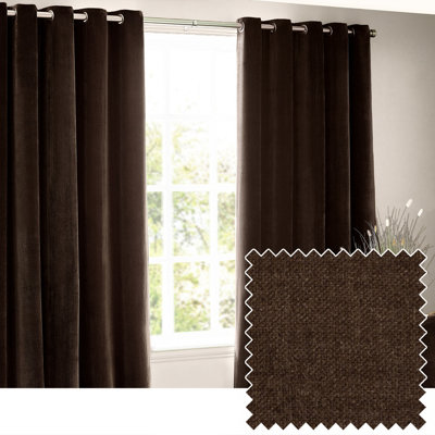 Yard Brown Heavy Chenille Velvet Room Darkening Eyelet Curtain Pair (W)229Cm X (D)183Cm