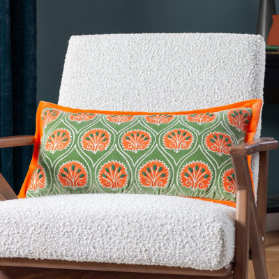 Paoletti Casa Embroidered Cotton Velvet Polyester Filled CushionPeridot/orange30 X 60Cm from B&Q