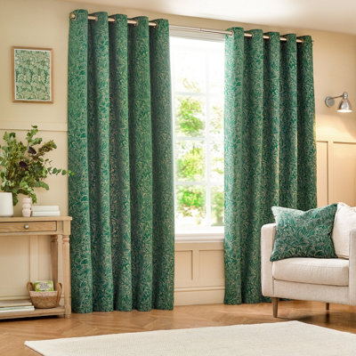 Wylder Grantley Jacquard Room Darkening Eyelet Curtain Pair Emerald (W)117Cm X (D)137Cm from B&Q