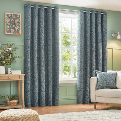 Wylder Grantley Jacquard Room Darkening Eyelet Curtain Pair Wedgewood (W)168Cm X (D)137Cm from B&Q
