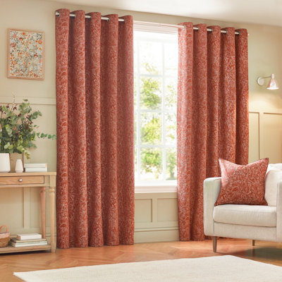 Wylder Grantley Jacquard Room Darkening Eyelet Curtain Pair Brick (W)168Cm X (D)137Cm from B&Q