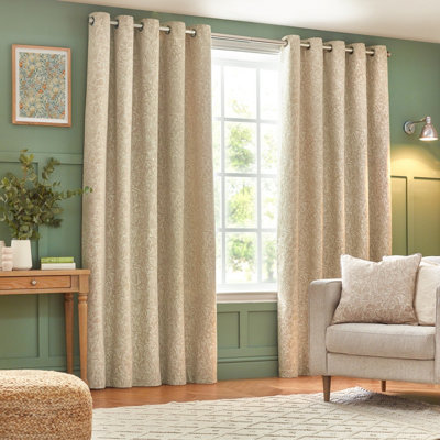 Wylder Grantley Jacquard Room Darkening Eyelet Curtain Pair Natural (W)168Cm X (D)137Cm from B&Q