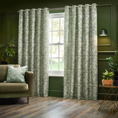 Wylder Bengal Chenille Room Darkening Eyelet Curtain Pair Sage (W)117Cm X (D)137Cm from B&Q