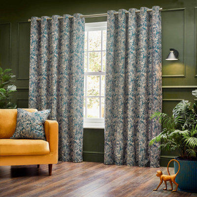 Wylder Bengal Chenille Room Darkening Eyelet Curtain Pair Wedgewood (W)229Cm X (D)183Cm from B&Q