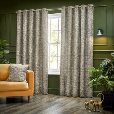 Wylder Bengal Chenille Room Darkening Eyelet Curtain Pair Linen (W)229Cm X (D)229Cm from B&Q
