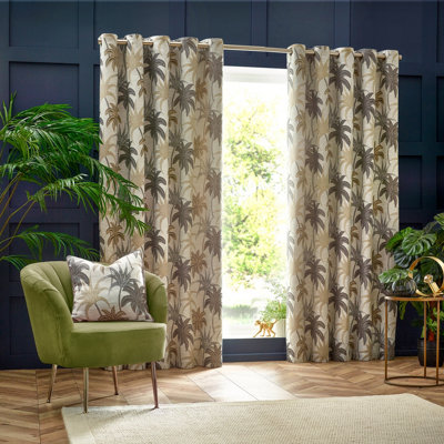 Wylder Galapagos Jacquard Room Darkening Eyelet Curtain Pair Natural (W)117Cm X (D)137Cm from B&Q