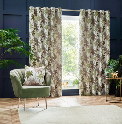 Wylder Galapagos Jacquard Room Darkening Eyelet Curtain Pair Green (W)117Cm X (D)183Cm from B&Q
