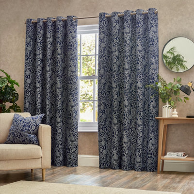 Wylder Bali Jacquard Room Darkening Eyelet Curtain Pair Midnight (W)117Cm X (D)137Cm from B&Q
