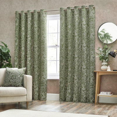 Wylder Bali Jacquard Room Darkening Eyelet Curtain Pair Olive (W)117Cm X (D)137Cm from B&Q