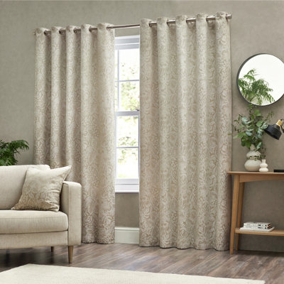 Wylder Bali Jacquard Room Darkening Eyelet Curtain Pair Natural (W)168Cm X (D)137Cm from B&Q