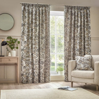 Wylder Pomegranate Jacquard Floral Room Darkening Pencil Pleat Curtain Pair Natural (W)117Cm X (D)137Cm from B&Q