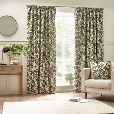 Wylder Pomegranate Jacquard Floral Room Darkening Pencil Pleat Curtain Pair Green (W)168Cm X (D)183Cm from B&Q
