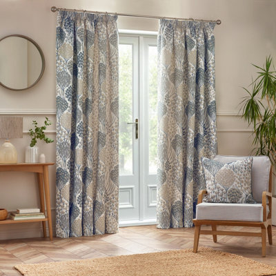 Wylder Ophelia Jacquard Floral Room Darkening Pencil Pleat Curtain Pair Wedgewood (W)229Cm X (D)183Cm from B&Q