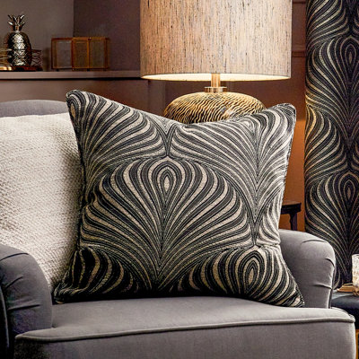 Paoletti Gatsby Jacquard Piped Feather Filled Cushion from B&Q