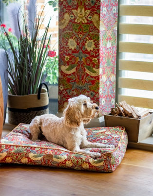 Morris & Co Dog Mattress, Strawberry Thief Print, Thickly Padded, 75Cm X 55Cm, Medium Red