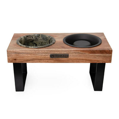 Morris & Co Acanthus Wooden Double Diner Dog Bowl from B&Q