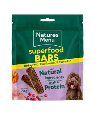 Natures Menu Country Hunter Superfood Bars Dog Treats Turkey Cranberry & Pumpkin 70G from B&Q