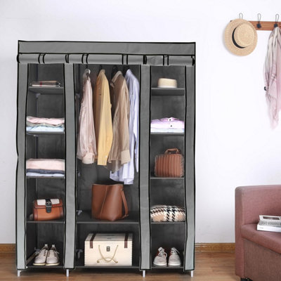 Fabric Canvas Wardrobe Organizers Clothes Rail Shelves Storage Closet TripleGrey from B&Q