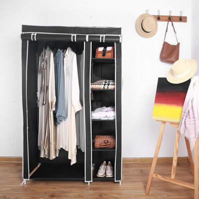 Fabric Canvas Wardrobe Organizer Clothes Rail Shelves Storage Closet Double TallBlack from B&Q