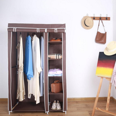 Fabric Canvas Wardrobe Organizer Clothes Rail Shelves Storage Closet Double TallBrown from B&Q