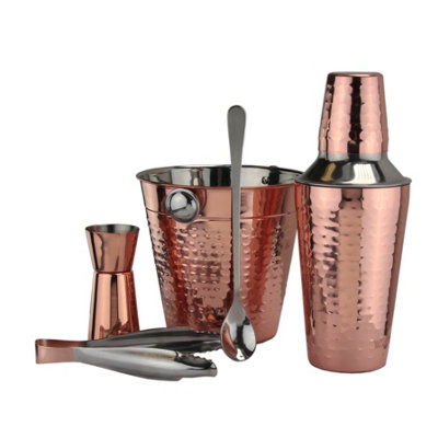 Cocktail Set 5Pc Copper Stainless Steel Ice Tong Bucket Mixing Spoon Shaker Bar from B&Q