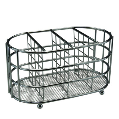 Apollo Cutlery Caddy Chrome Oval Compact Utensil Holder & Kitchen Drawer Organizer Multi-Compartment Sinkside Storage Basket 20Cm from B&Q
