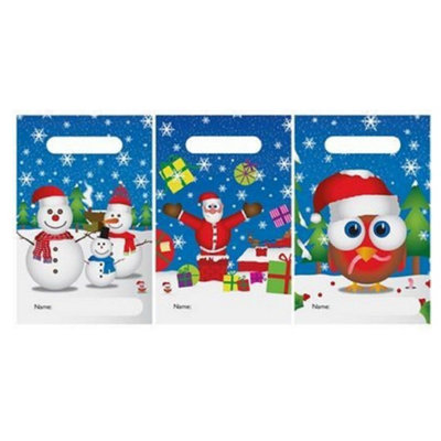 Pack Of 100 Christmas Party Bags Father ChristmasRobinSnowmen Design from B&Q