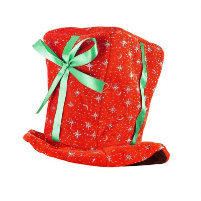  - Adult Christmas Present Hat Plush Santa Gift Festive Fancy Dress Accessory