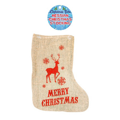 Christmas Stocking Hessian Reindeer Design 53 X 34 Cm from B&Q