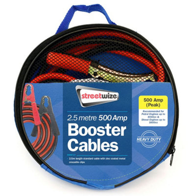 Streetwize Car Vehicle 2.5M 500 Amp Battery Booster Cable Jump Start Leads from B&Q