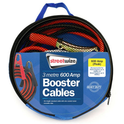 Streetwize Car Vehicle 3M 600 Amp Battery Booster Cable Jump Start Leads from B&Q