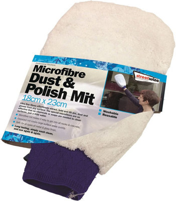 Streetwize Car Vehicle Cleaning Microfibre Washable Dust & Polish Mitt Cloth from B&Q