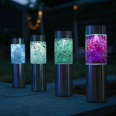 Gardenwize Heavy Duty Pack Of 4 Multi-Coloured Solar Powered Mosaic Garden Stake Lights Walkway Porch Flower Bed Lights from B&Q