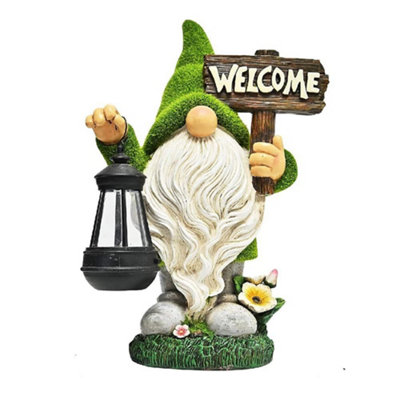 Gardenwize Garden Outdoor Gonk Gnome Ornament With Solar Led Lantern & Welcome Sign from B&Q