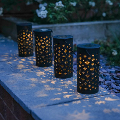 B&Q -  Pack Of 4 Solar Powered Night Sky Stake Lanterns Decorative Pathway Lighting  Garden Lights