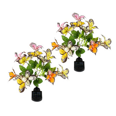 B&Q -  Pack Of 2 Solar Butterfly Stake Lights Colour-Changing Led Garden Border Path Lights