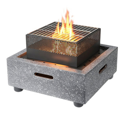 Gardenwize Mgo Square Firepit Bbq Modern Outdoor Fire Pit With Charcoal Grill Weather Resistant Patio Garden Heater from B&Q