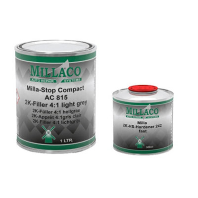 Millaco Ac815 2K Filler Light Grey (1L) With Hs 242 Fast Hardener (500Ml) from B&Q