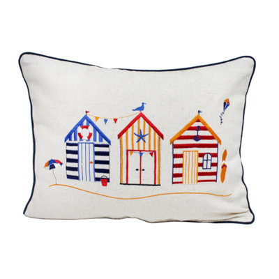 Peggy Wilkins Lumbar Embroidered Scatter Cushion Beach Huts from B&Q