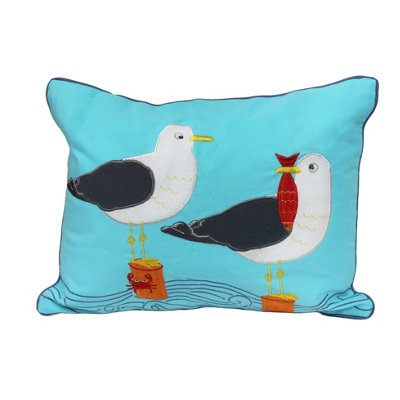 Peggy Wilkins Lumbar Embroidered Scatter Cushion Seagull from B&Q