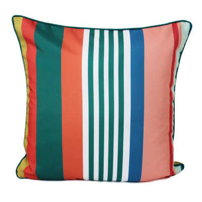 Peggy Wilkins Water Resistant Outdoor Garden Cushion Linear Green & Pink from B&Q