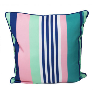 Peggy Wilkins Water Resistant Outdoor Garden Cushion Linear Blue from B&Q