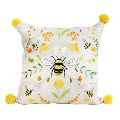 Peggy Wilkins Square Bee Meadow Embroidered Scatter Cushion from B&Q