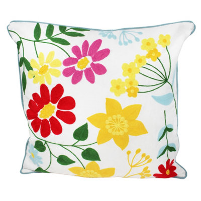 Peggy Wilkins Square Embroidered Floral Scatter Cushion Bright Blooms from B&Q