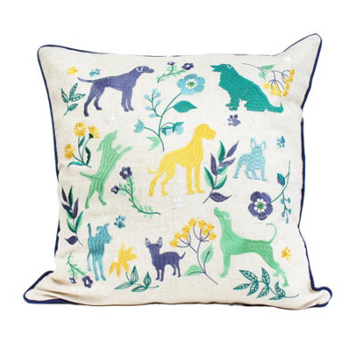 Peggy Wilkins Square Dog Embroidered Scatter Cushion from B&Q