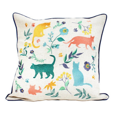 Peggy Wilkins Square Cat Embroidered Scatter Cushion from B&Q